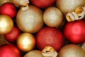 Sparkle red and gold Christmas ornaments background photo