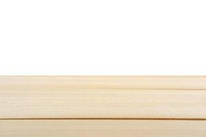 Empty blank rustic brown wooden table top, isolated on white.   Product display background. photo