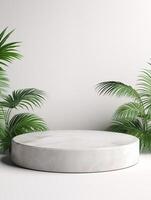 AI generated 3D rendering of empty round white marble podium for product presentation photo