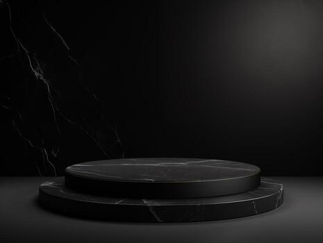 AI generated 3D rendering of empty round marble podium for product presentation photo