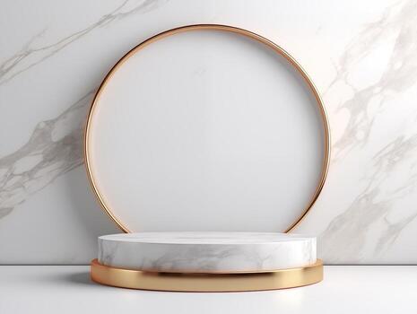 AI generated 3D rendering of empty round white marble podium for product presentation photo