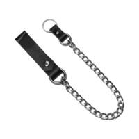 Antique silver wallet chain combine with black genuine leather with debossed white ink screen print.silver wallet chain combine with black genuine leather photo