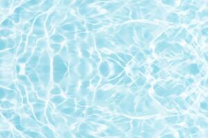 Bluewater waves on the surface ripples blurred. Defocus blurred transparent blue colored clear calm water surface texture with splash and bubbles. Water waves with shining pattern texture background. photo