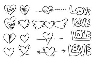 hand drawn love and hearts doodles, vector illustration.