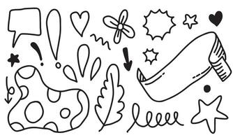 Hand drawn flower, heart, ribbon, arrow, star for concept design. vector