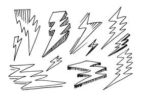 set of hand drawn vector doodle electric lightning bolt symbol sketch illustrations. thunder symbol doodle icon .