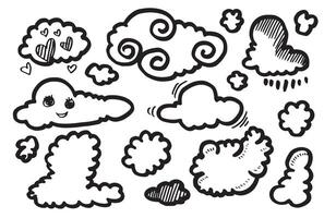 Hand drawn clouds set illustration isolated on white background. vector