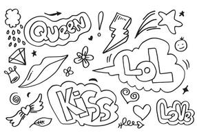 girl Doodles. Hand drawn line style. Vector doodles illustrations.