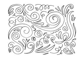 Hand drawn vector sketchy Doodle cartoon set of curls and swirls decorative elements for concept design