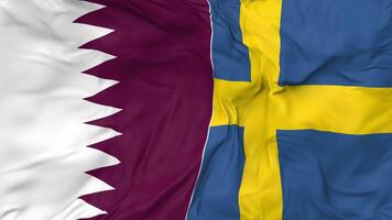 Qatar and Sweden Flags Together Seamless Looping Background, Looped Bump Texture Cloth Waving Slow Motion, 3D Rendering video