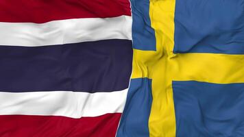 Thailand and Sweden Flags Together Seamless Looping Background, Looped Bump Texture Cloth Waving Slow Motion, 3D Rendering video