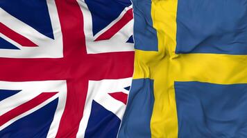 United Kingdom and Sweden Flags Together Seamless Looping Background, Looped Bump Texture Cloth Waving Slow Motion, 3D Rendering video