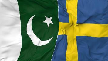 Pakistan and Sweden Flags Together Seamless Looping Background, Looped Bump Texture Cloth Waving Slow Motion, 3D Rendering video