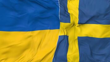 ukraina och Sverige flaggor tillsammans sömlös looping bakgrund, looped stöta textur trasa vinka långsam rörelse, 3d tolkning video