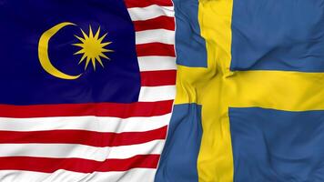 Malaysia and Sweden Flags Together Seamless Looping Background, Looped Bump Texture Cloth Waving Slow Motion, 3D Rendering video