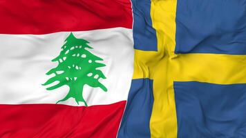 Lebanon and Sweden Flags Together Seamless Looping Background, Looped Bump Texture Cloth Waving Slow Motion, 3D Rendering video