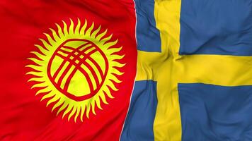 Kyrgyzstan and Sweden Flags Together Seamless Looping Background, Looped Bump Texture Cloth Waving Slow Motion, 3D Rendering video