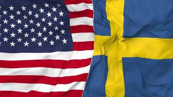 United States and Sweden Flags Together Seamless Looping Background, Looped Bump Texture Cloth Waving Slow Motion, 3D Rendering video