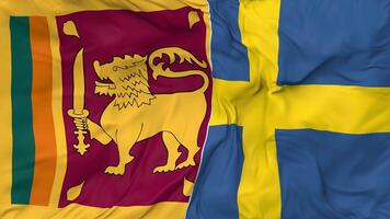 Sri Lanka and Sweden Flags Together Seamless Looping Background, Looped Bump Texture Cloth Waving Slow Motion, 3D Rendering video