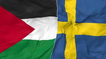 Palestine and Sweden Flags Together Seamless Looping Background, Looped Bump Texture Cloth Waving Slow Motion, 3D Rendering video