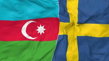 Azerbeidzjan en Zweden vlaggen samen naadloos looping achtergrond, lusvormige buil structuur kleding golvend langzaam beweging, 3d renderen video