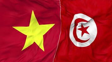 Vietnam e tunisia bandiere insieme senza soluzione di continuità looping sfondo, loop urto struttura stoffa agitando lento movimento, 3d interpretazione video