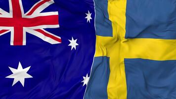 Australia and Sweden Flags Together Seamless Looping Background, Looped Bump Texture Cloth Waving Slow Motion, 3D Rendering video