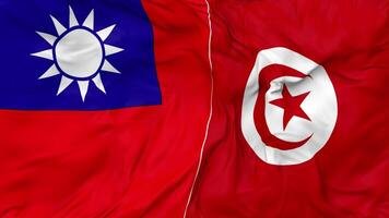 Taiwan and Tunisia Flags Together Seamless Looping Background, Looped Bump Texture Cloth Waving Slow Motion, 3D Rendering video