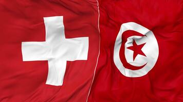 Switzerland and Tunisia Flags Together Seamless Looping Background, Looped Bump Texture Cloth Waving Slow Motion, 3D Rendering video