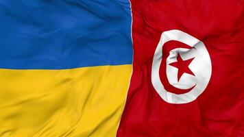 Ukraine and Tunisia Flags Together Seamless Looping Background, Looped Bump Texture Cloth Waving Slow Motion, 3D Rendering video
