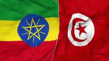 Ethiopia and Tunisia Flags Together Seamless Looping Background, Looped Bump Texture Cloth Waving Slow Motion, 3D Rendering video