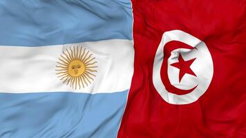 Argentine et Tunisie drapeaux ensemble sans couture boucle arrière-plan, en boucle bosse texture tissu agitant lent mouvement, 3d le rendu video