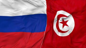 Russia and Tunisia Flags Together Seamless Looping Background, Looped Bump Texture Cloth Waving Slow Motion, 3D Rendering video