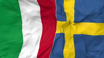 Italy and Sweden Flags Together Seamless Looping Background, Looped Bump Texture Cloth Waving Slow Motion, 3D Rendering video