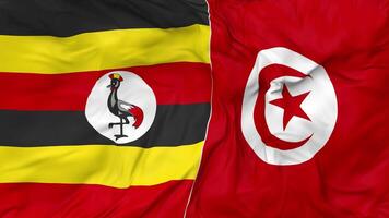 Uganda and Tunisia Flags Together Seamless Looping Background, Looped Bump Texture Cloth Waving Slow Motion, 3D Rendering video