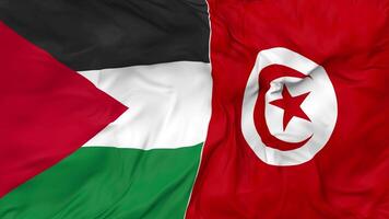 Palestine and Tunisia Flags Together Seamless Looping Background, Looped Bump Texture Cloth Waving Slow Motion, 3D Rendering video