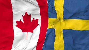 Canada and Sweden Flags Together Seamless Looping Background, Looped Bump Texture Cloth Waving Slow Motion, 3D Rendering video