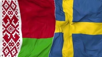 Belarus and Sweden Flags Together Seamless Looping Background, Looped Bump Texture Cloth Waving Slow Motion, 3D Rendering video