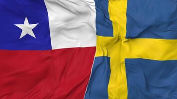 Chile and Sweden Flags Together Seamless Looping Background, Looped Bump Texture Cloth Waving Slow Motion, 3D Rendering video