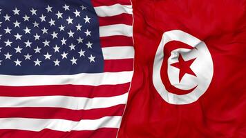 United States and Tunisia Flags Together Seamless Looping Background, Looped Bump Texture Cloth Waving Slow Motion, 3D Rendering video