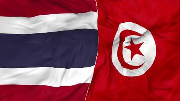 Thailand and Tunisia Flags Together Seamless Looping Background, Looped Bump Texture Cloth Waving Slow Motion, 3D Rendering video