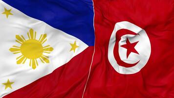 Philippines and Tunisia Flags Together Seamless Looping Background, Looped Bump Texture Cloth Waving Slow Motion, 3D Rendering video