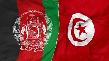 Afghanistan and Tunisia Flags Together Seamless Looping Background, Looped Bump Texture Cloth Waving Slow Motion, 3D Rendering video