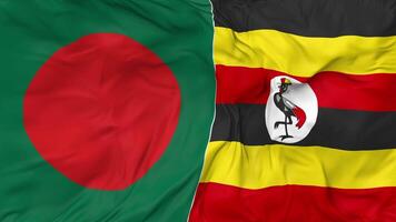 Bangladesh and Uganda Flags Together Seamless Looping Background, Looped Bump Texture Cloth Waving Slow Motion, 3D Rendering video