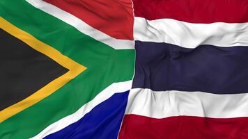South Africa and Thailand Flags Together Seamless Looping Background, Looped Bump Texture Cloth Waving Slow Motion, 3D Rendering video