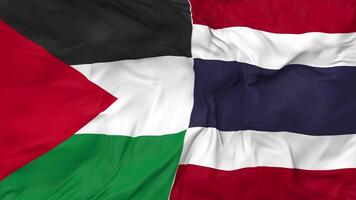 Palestine and Thailand Flags Together Seamless Looping Background, Looped Bump Texture Cloth Waving Slow Motion, 3D Rendering video