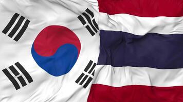 South Korea and Thailand Flags Together Seamless Looping Background, Looped Bump Texture Cloth Waving Slow Motion, 3D Rendering video