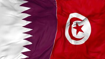 Qatar et Tunisie drapeaux ensemble sans couture boucle arrière-plan, en boucle bosse texture tissu agitant lent mouvement, 3d le rendu video