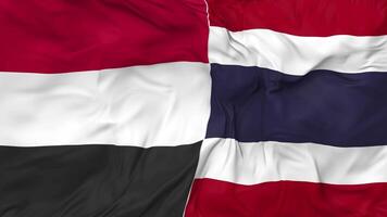 Yemen and Thailand Flags Together Seamless Looping Background, Looped Bump Texture Cloth Waving Slow Motion, 3D Rendering video