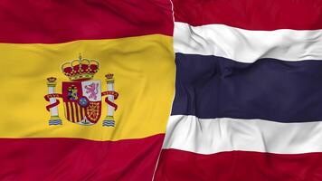 Spain and Thailand Flags Together Seamless Looping Background, Looped Bump Texture Cloth Waving Slow Motion, 3D Rendering video